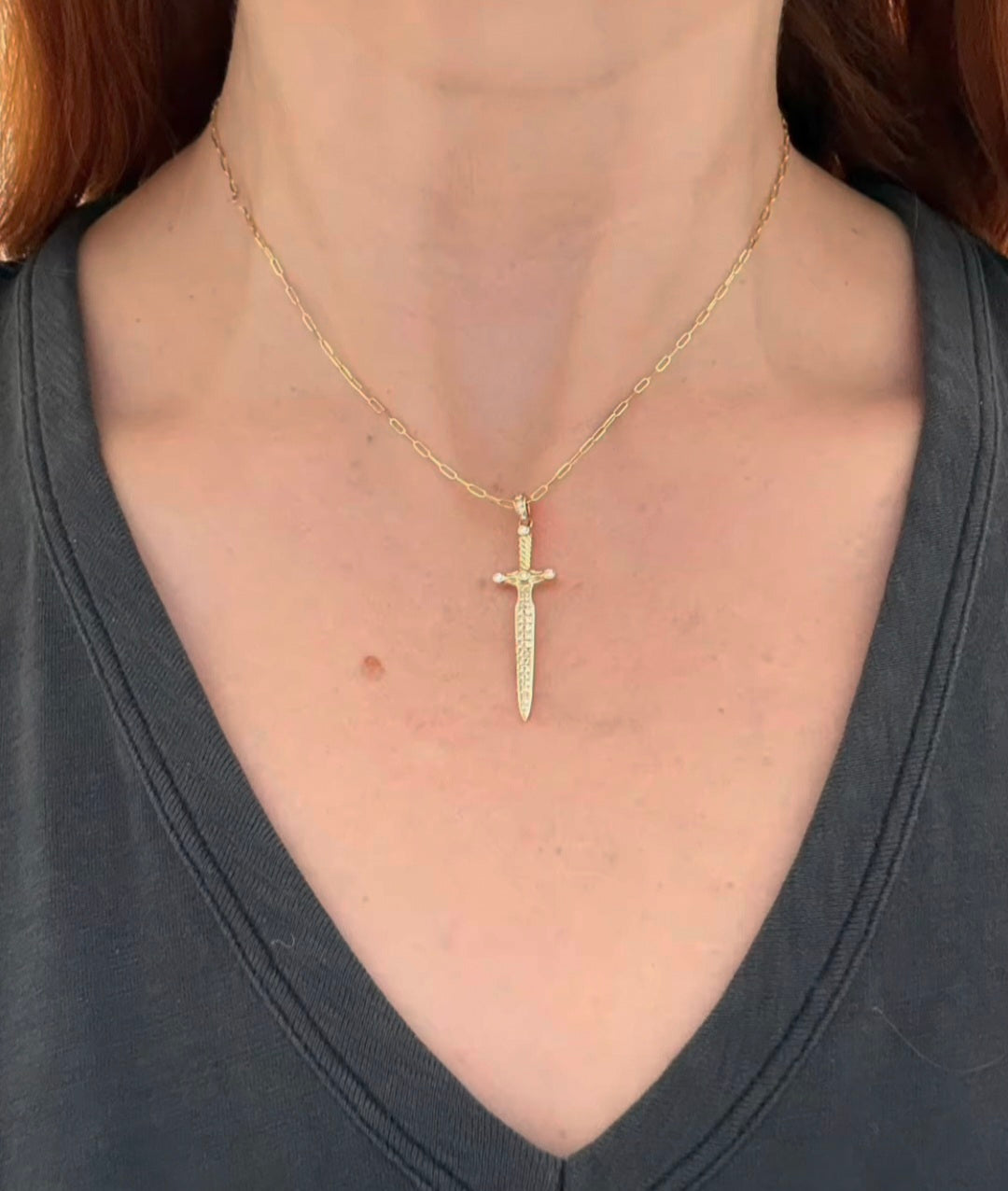 Yellow Gold Diamond Sword Pendant