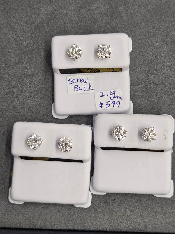 2.03 cttw lab diamond studs screwback 14k white