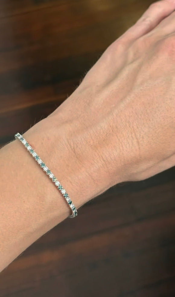 3.23 CT Green and white Lab diamond tennis bracelet