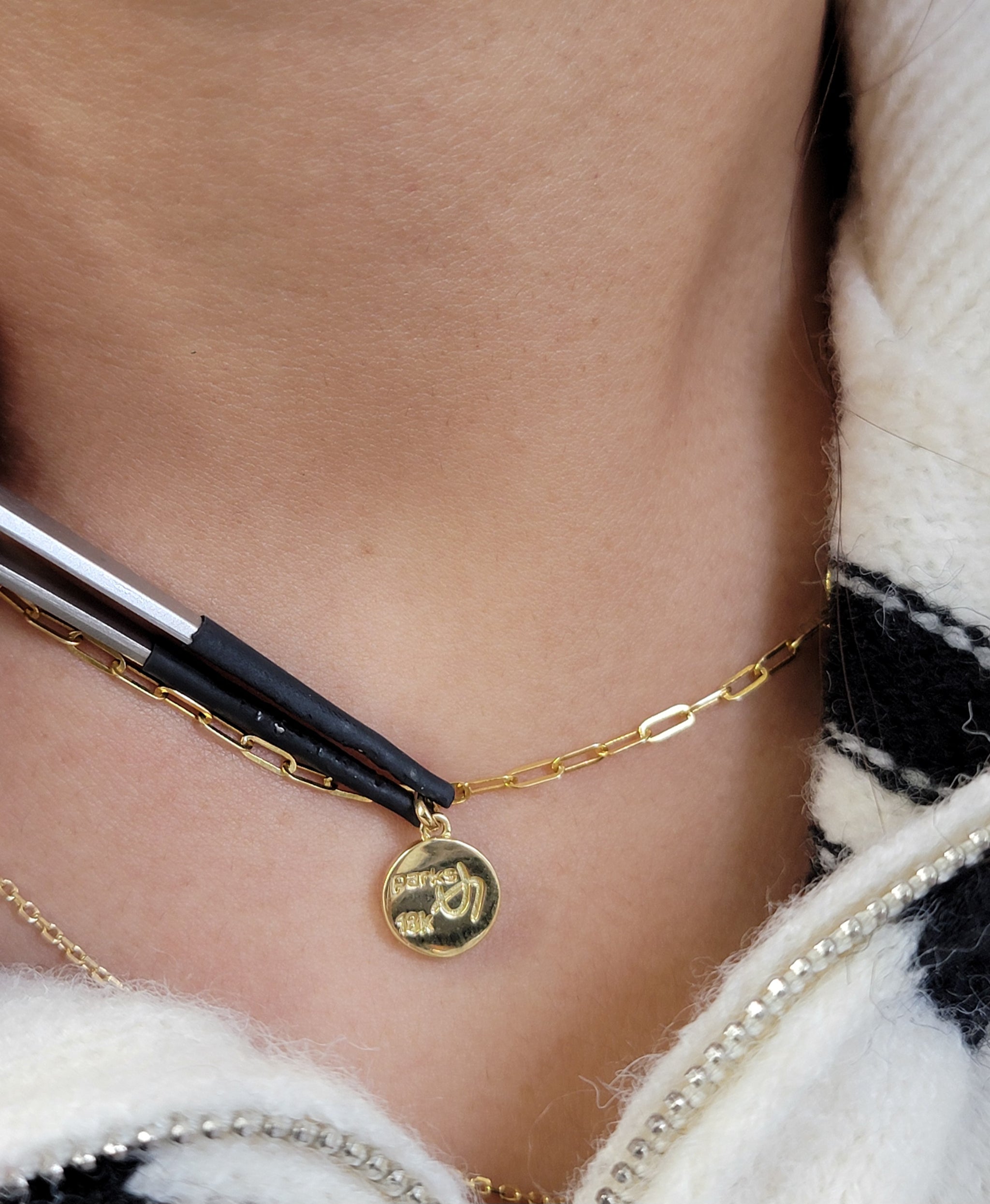 18K Yellow  + Enamel  F U pendant