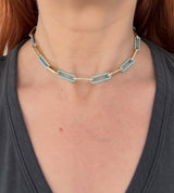 15.5" blue enamel & Yellow Gold Chain