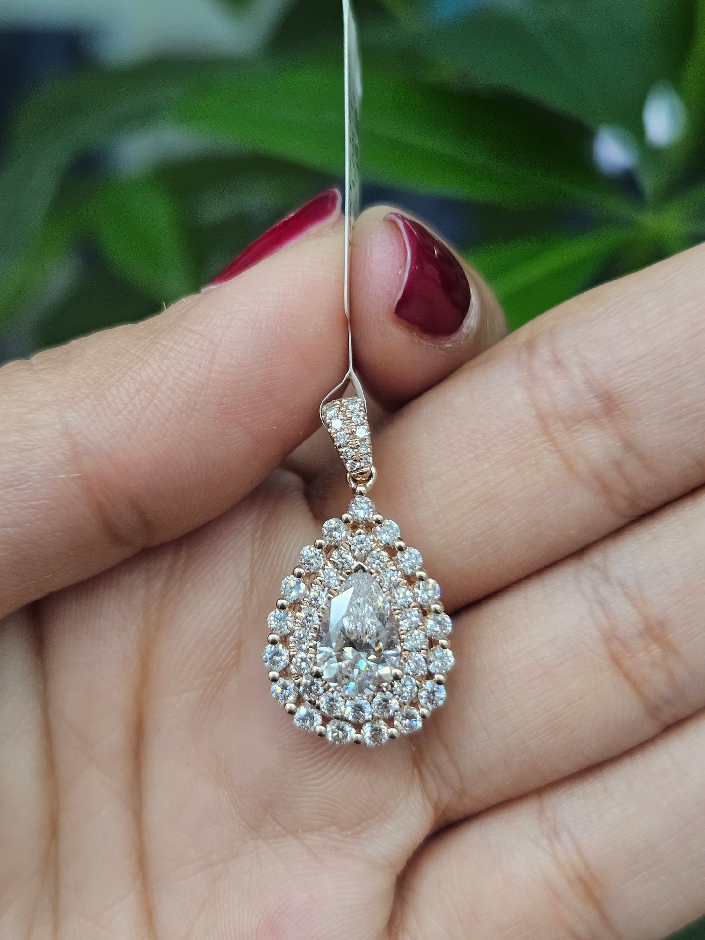14K Gold Pear Shaped Lab Diamond Pendant