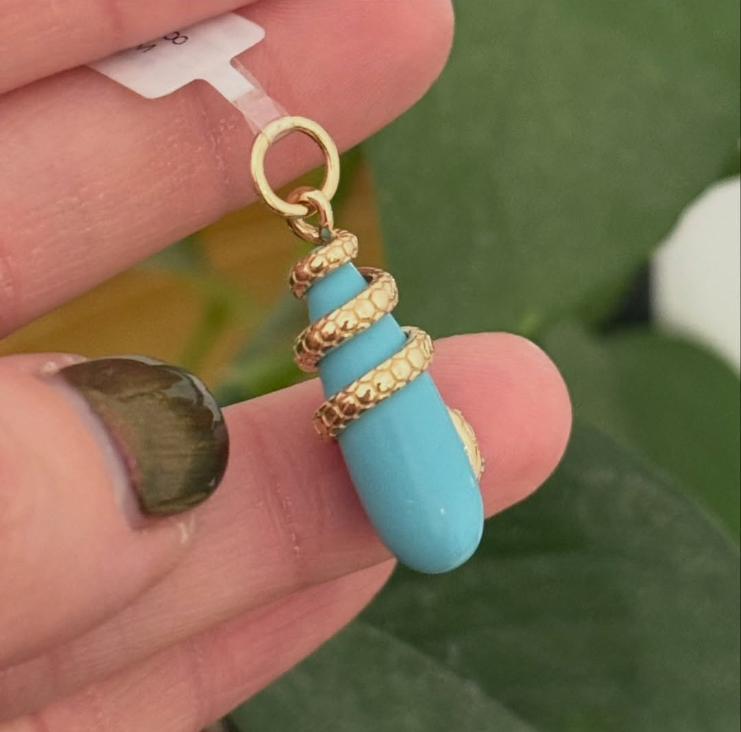 Yellow Gold Emerald & Turquoise Snake Pendant