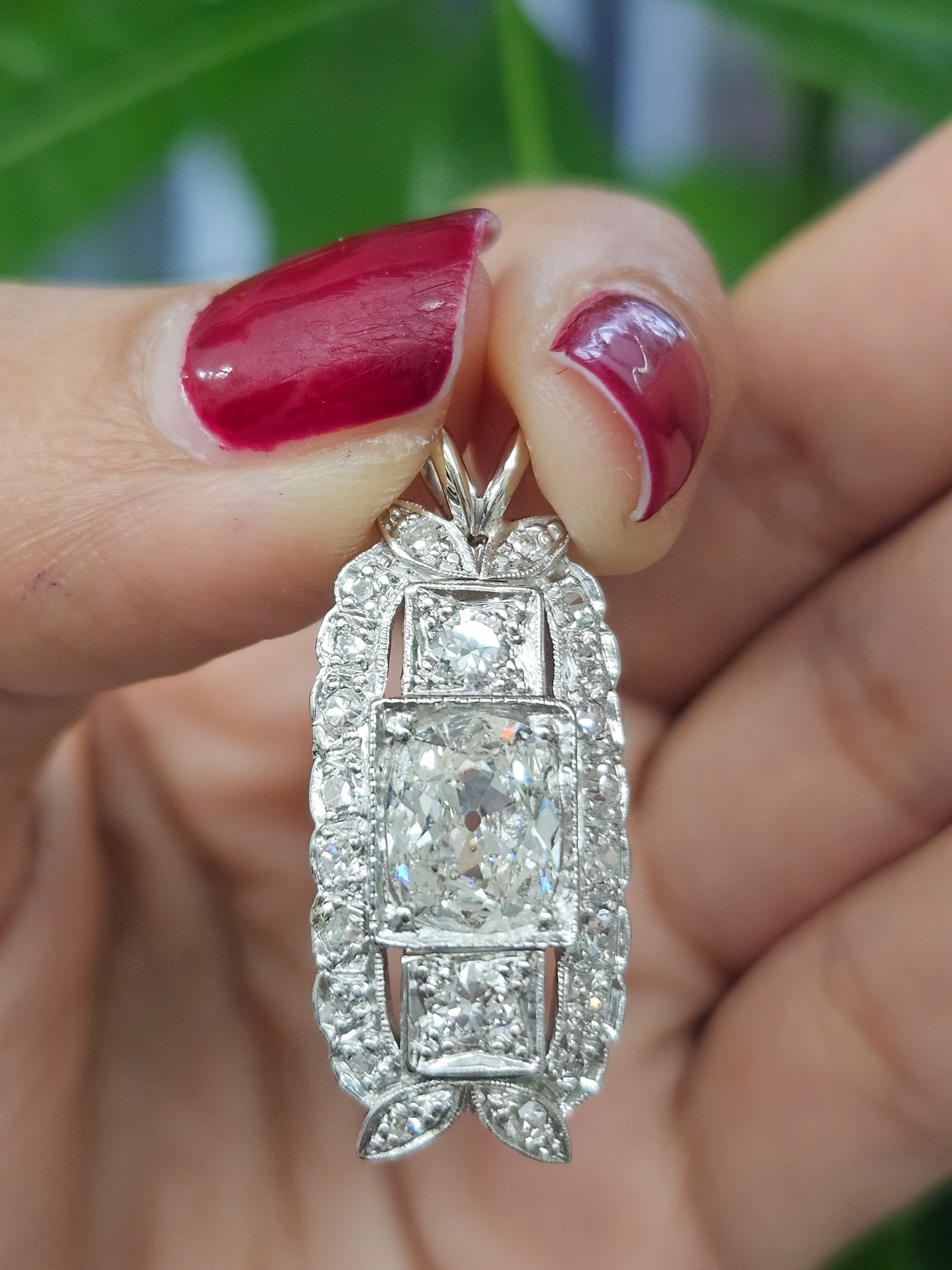 Natural Old mine cut platinum Pendant