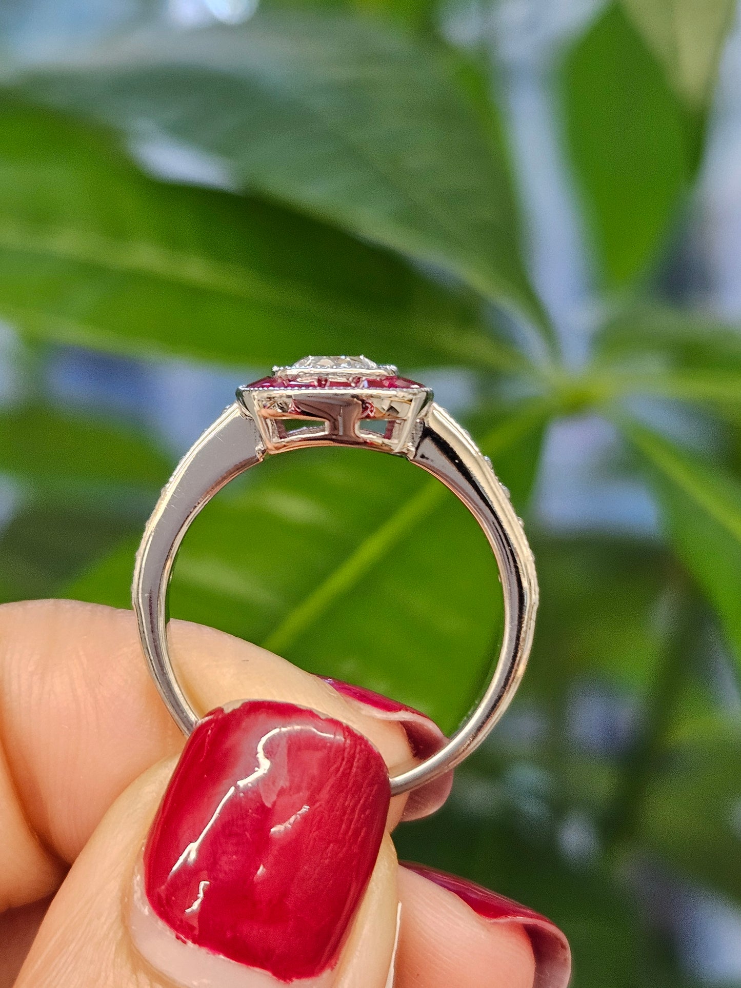 Chris cut Lab Diamond & Natural Ruby Ring