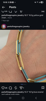 15.5" blue enamel & Yellow Gold Chain