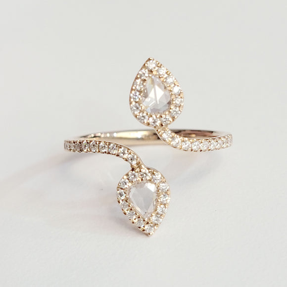 Pear Rose Cut Diamond Bypass Ring