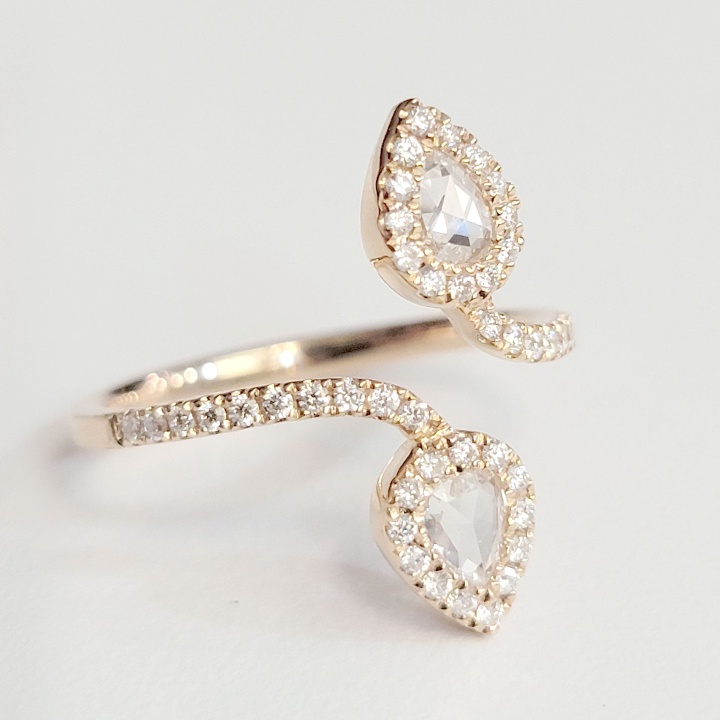 Pear Rose Cut Diamond Bypass Ring