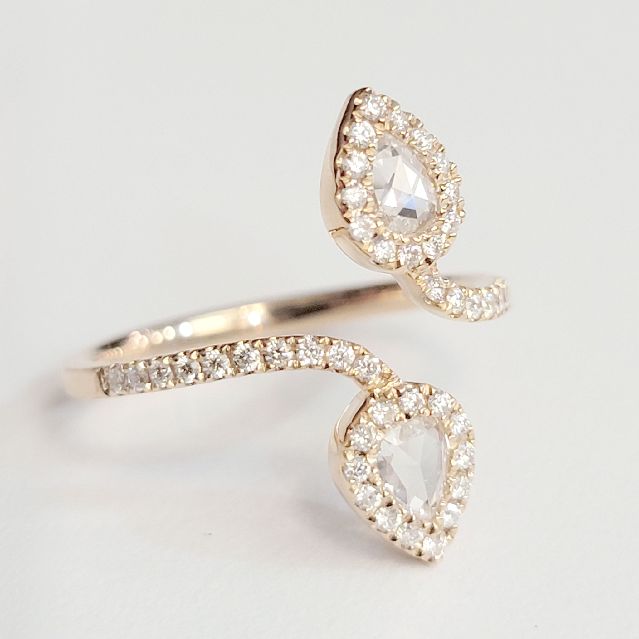 Pear Rose Cut Diamond Bypass Ring