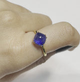 Blue Sapphire Cabochon Hidden Halo Ring
