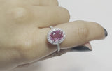 Pink Sapphire Diamond Halo Ring