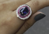 Cushion Sapphire Ruby & Diamond Halo Ring