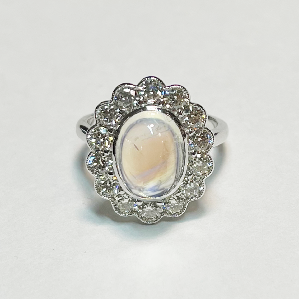 Moonstone Diamond Halo Ring
