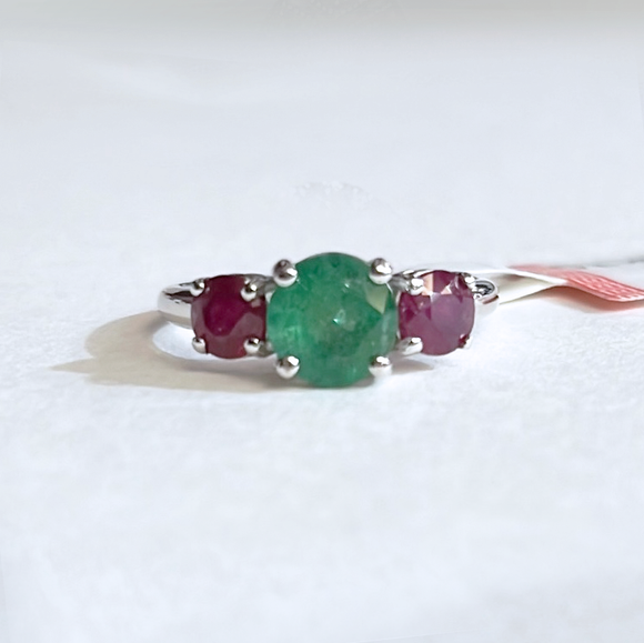 Emerald & Ruby Three Stone Ring