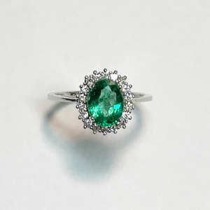 Oval Emerald Diamond Halo Ring