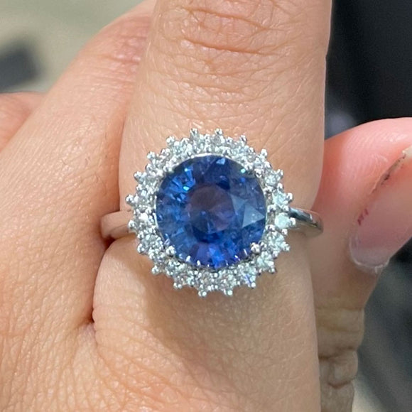 Ceylon Sapphire & Diamond Halo Ring