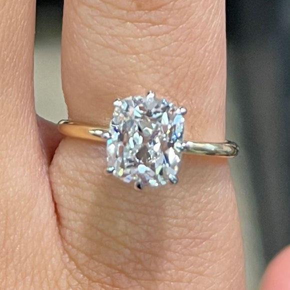 3.01ct Elongated Old Mine Cut Solitaire Ring