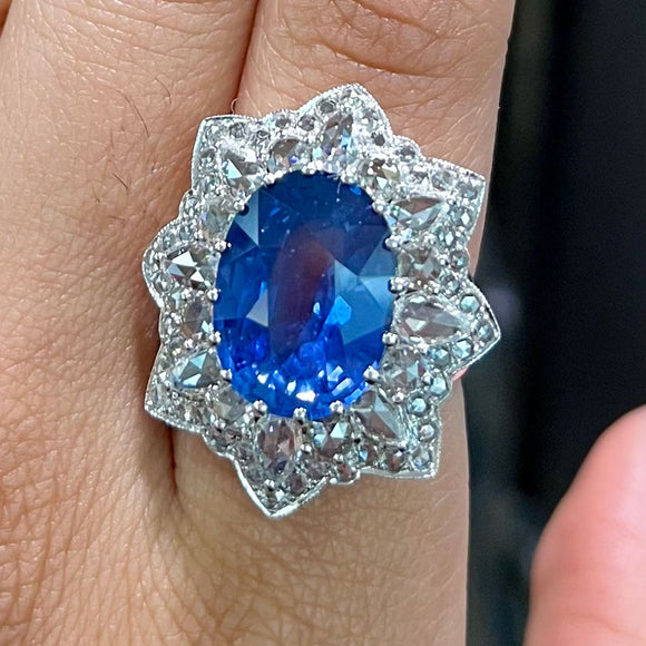 Sapphire and Rose Cut Diamond Halo Ring