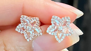 Rose Cut Diamond Halo Flower Earrings