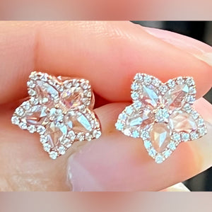 Rose Cut Diamond Halo Flower Earrings