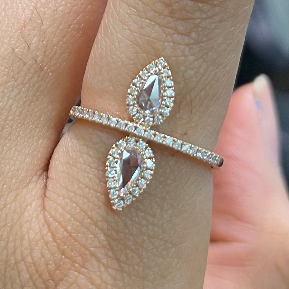 Rose Cut Pear Diamond Rose Gold Ring