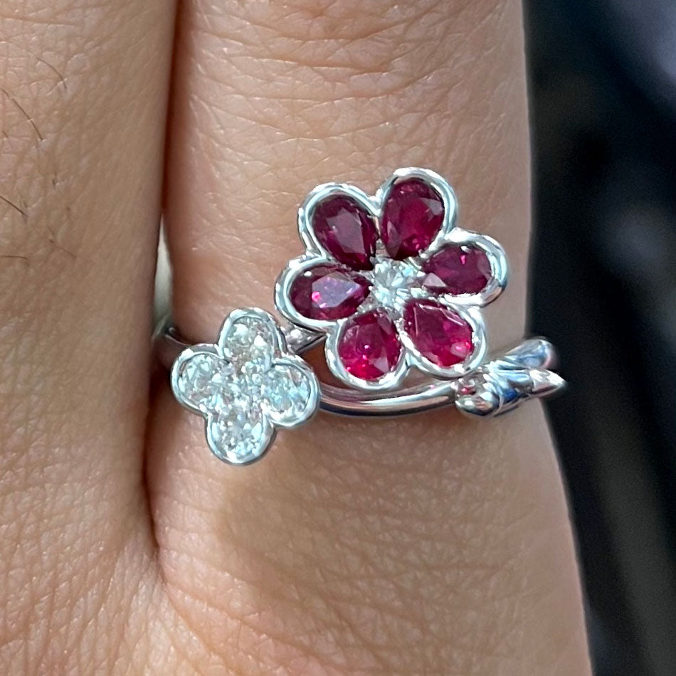 Ruby & Diamond Flower Ring
