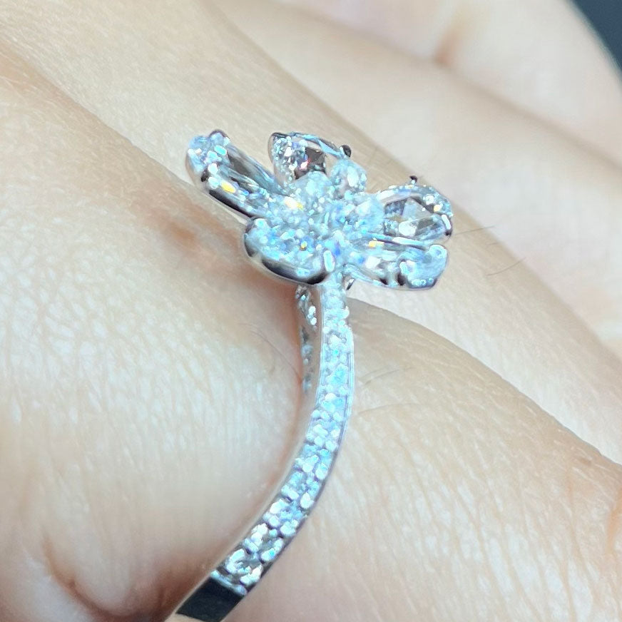 Rose Cut and Briolette Diamond Flower Ring