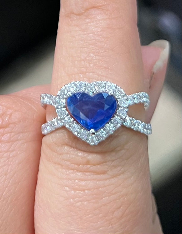 Heart Shaped Sapphire Diamond Halo Ring