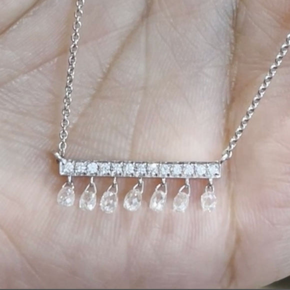 Diamond Briolette Dangle Bar Necklace