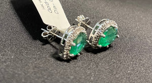 Pear Shaped Emerald & Diamond Halo Earrings