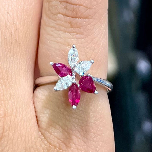 Ruby & Diamond Petals Ring