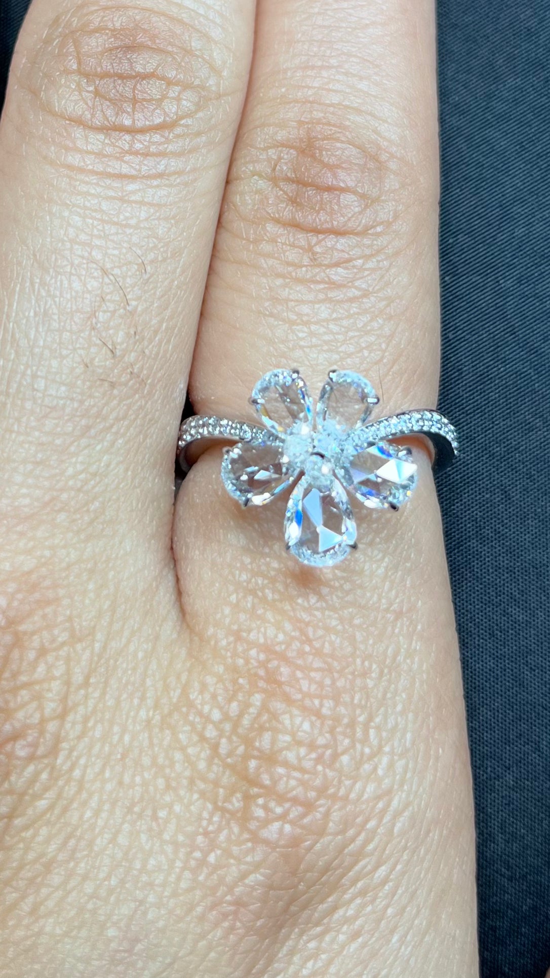 Rose Cut and Briolette Diamond Flower Ring