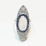 Antique Moonstone & Diamond Navette Ring