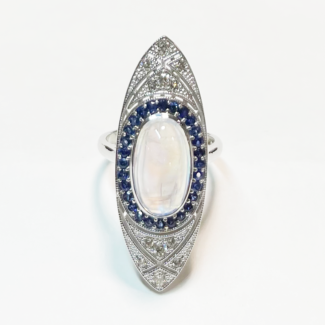 Antique Moonstone & Diamond Navette Ring
