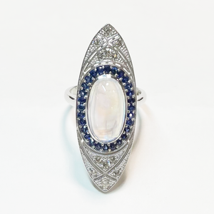 Antique Moonstone & Diamond Navette Ring