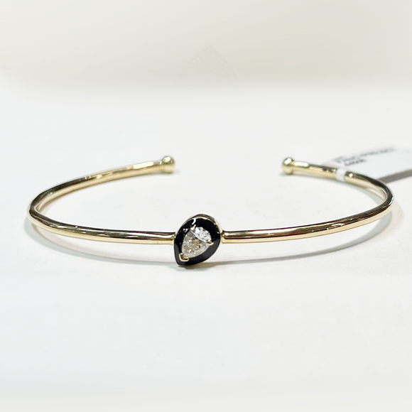 Pear Diamond & Enamel Open Cuff Bracelet