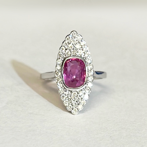 Pink Sapphire & Diamond Navette Ring