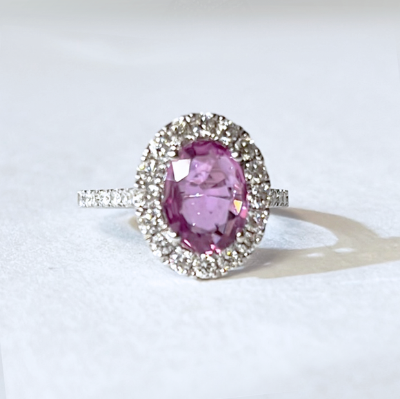 Pink Sapphire Diamond Halo Ring