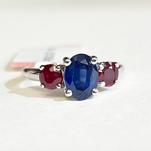 Ruby & Sapphire Three Stone Ring