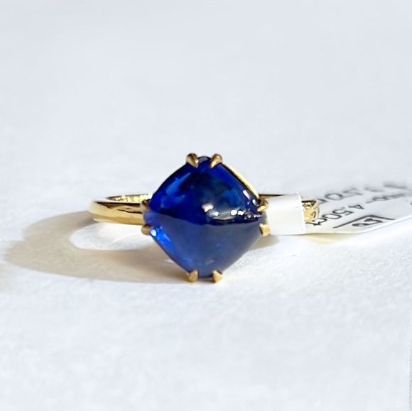 Blue Sapphire Cabochon Hidden Halo Ring